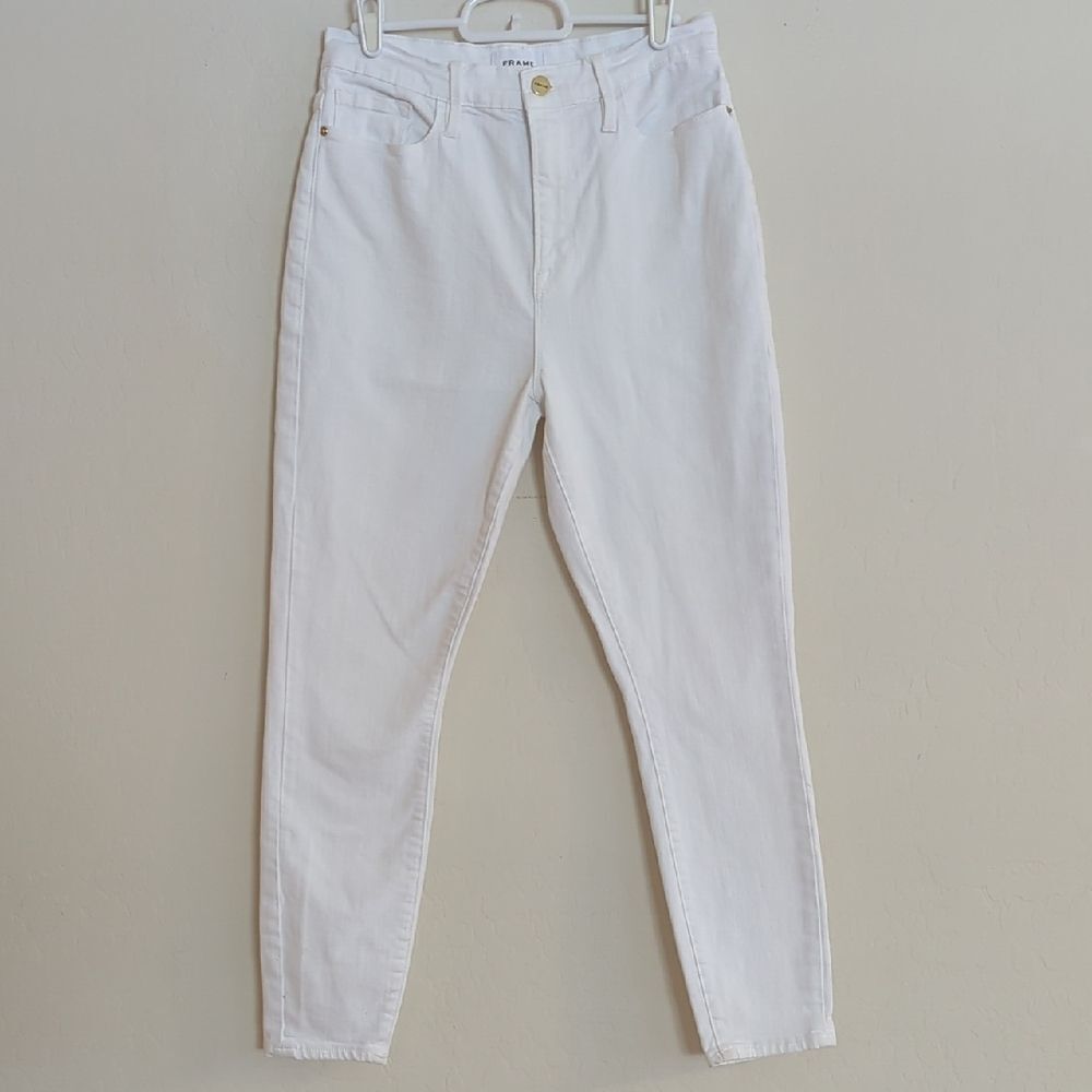 Frame Ali High Rise Cigarette White Denim Skinny Blanc Jeans - Size 28